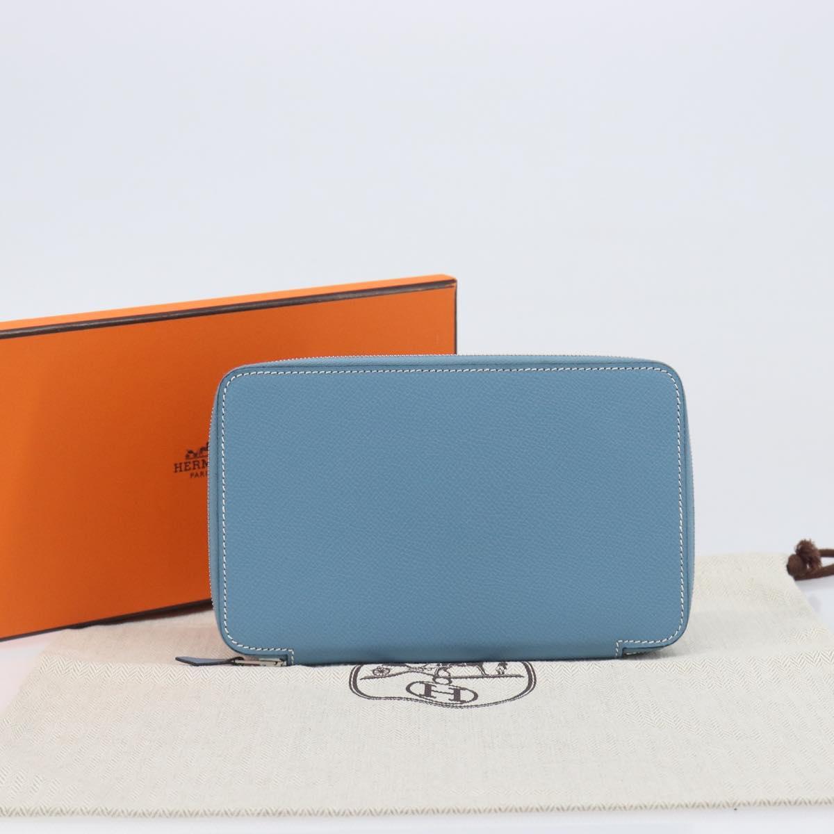 HERMES Agenda Vision 2 Day Planner Cover Leather Light Blue Silver Auth BA16011V