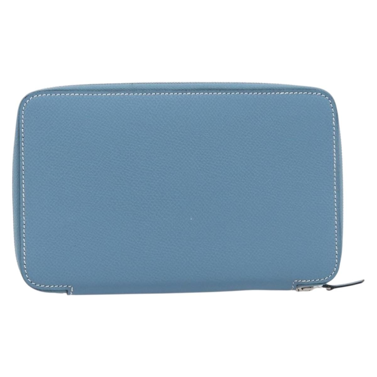 HERMES Agenda Vision 2 Day Planner Cover Leather Light Blue Silver Auth BA16011V