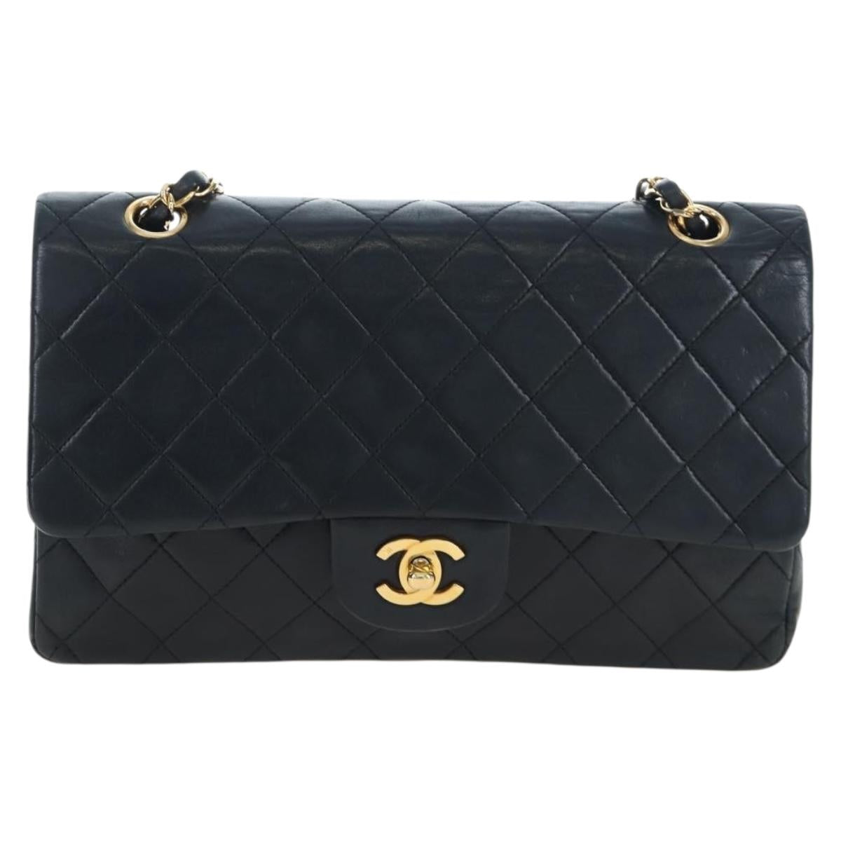 CHANEL Chain Matelasse25 Shoulder Bag Lamb Skin Black Gold CC Auth BA16028SAV