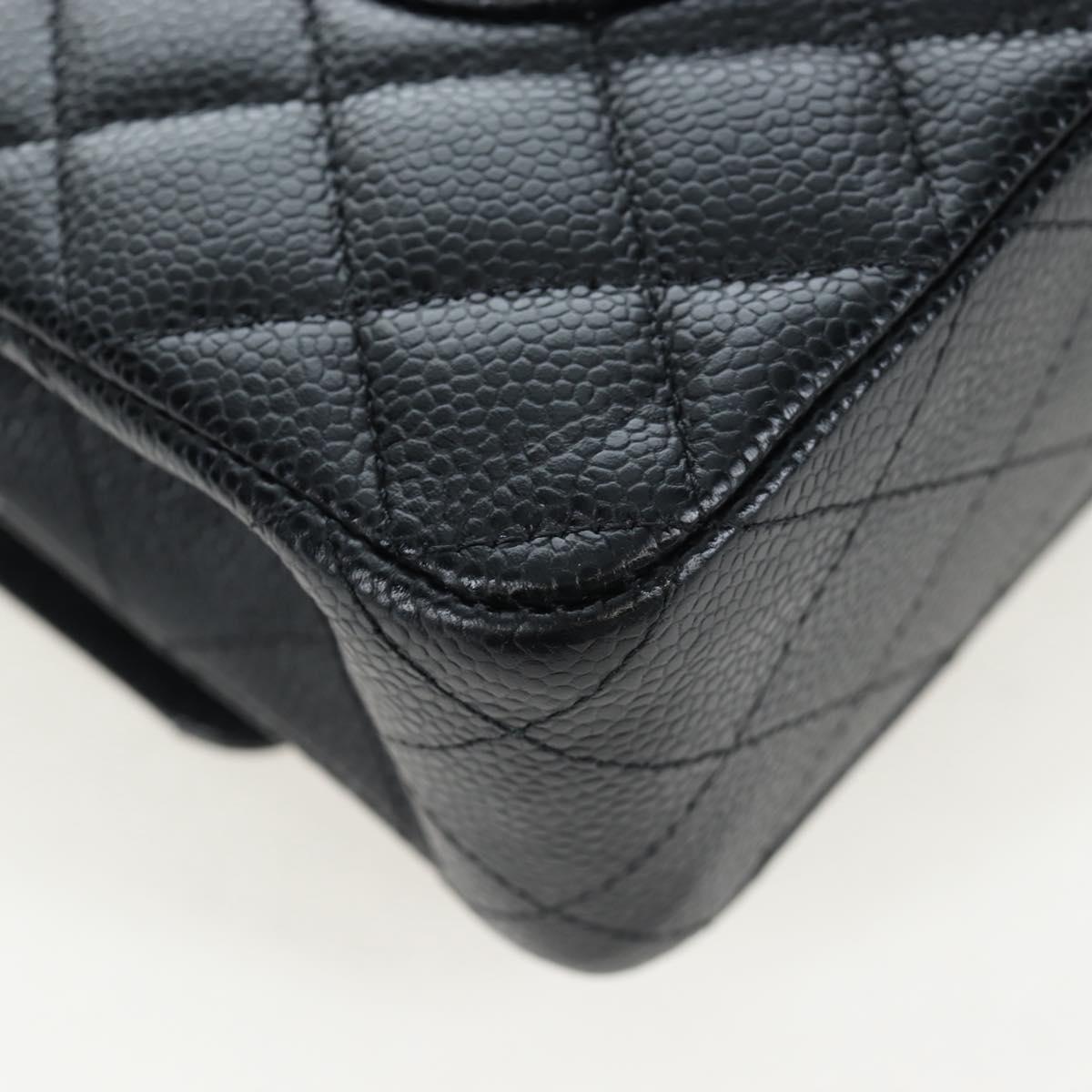CHANEL Chain Matelasse 25 Bag Caviar Skin Black Silver CC Auth BA16031SV