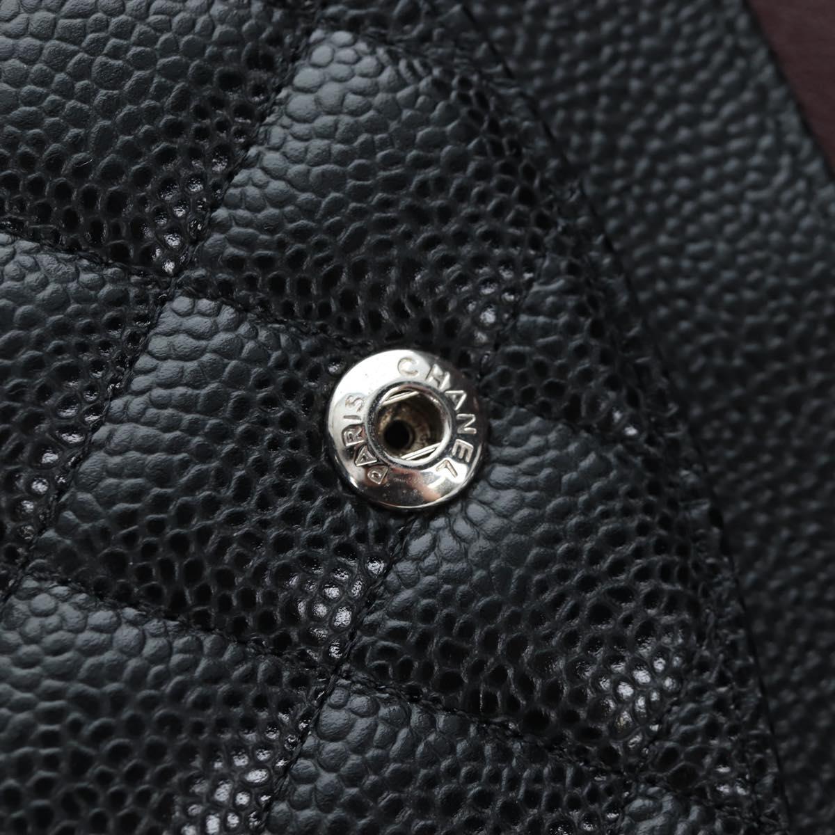 CHANEL Chain Matelasse 25 Bag Caviar Skin Black Silver CC Auth BA16031SV