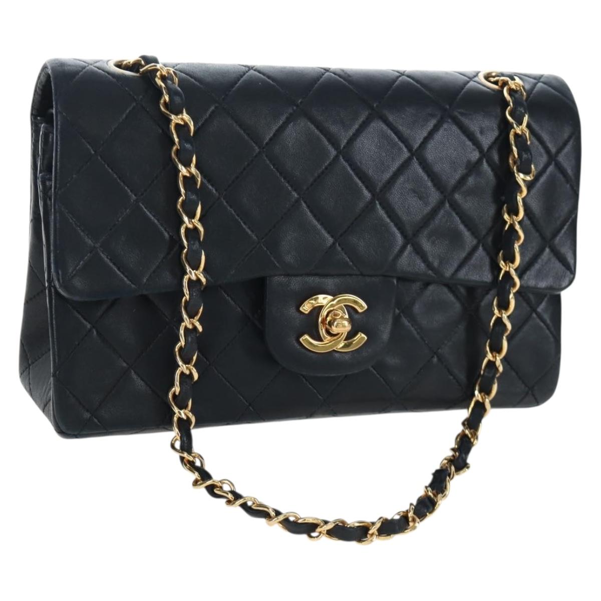 CHANEL Chain Matelasse 23 Shoulder Bag Lamb Skin Black Gold CC Auth BA16032SAV