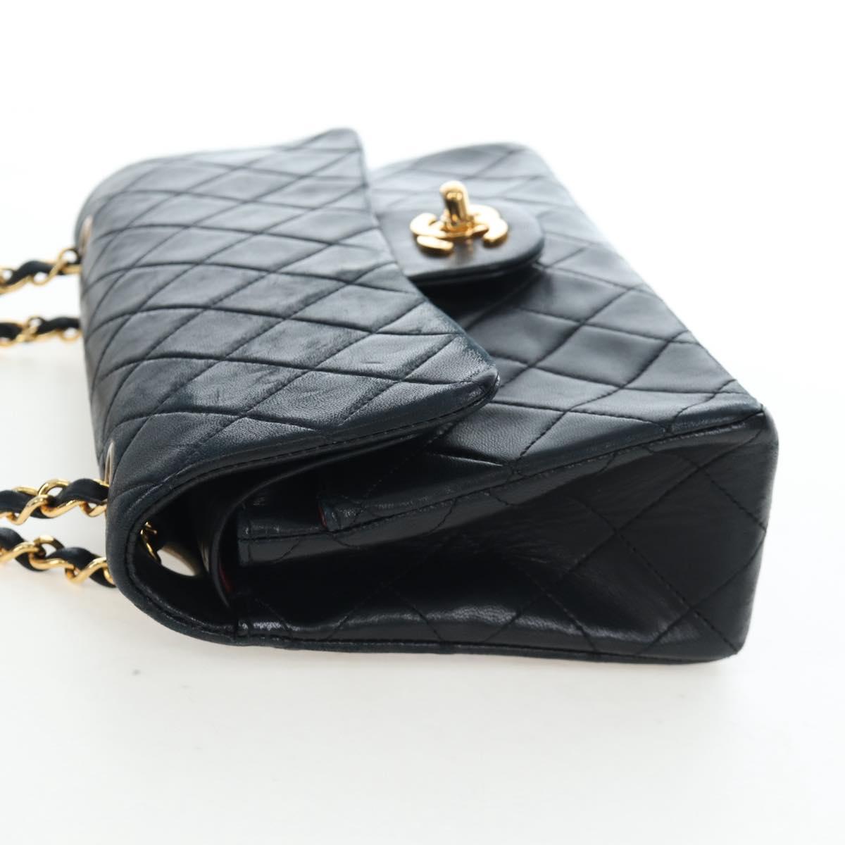 CHANEL Chain Matelasse 23 Shoulder Bag Lamb Skin Black Gold CC Auth BA16032SAV