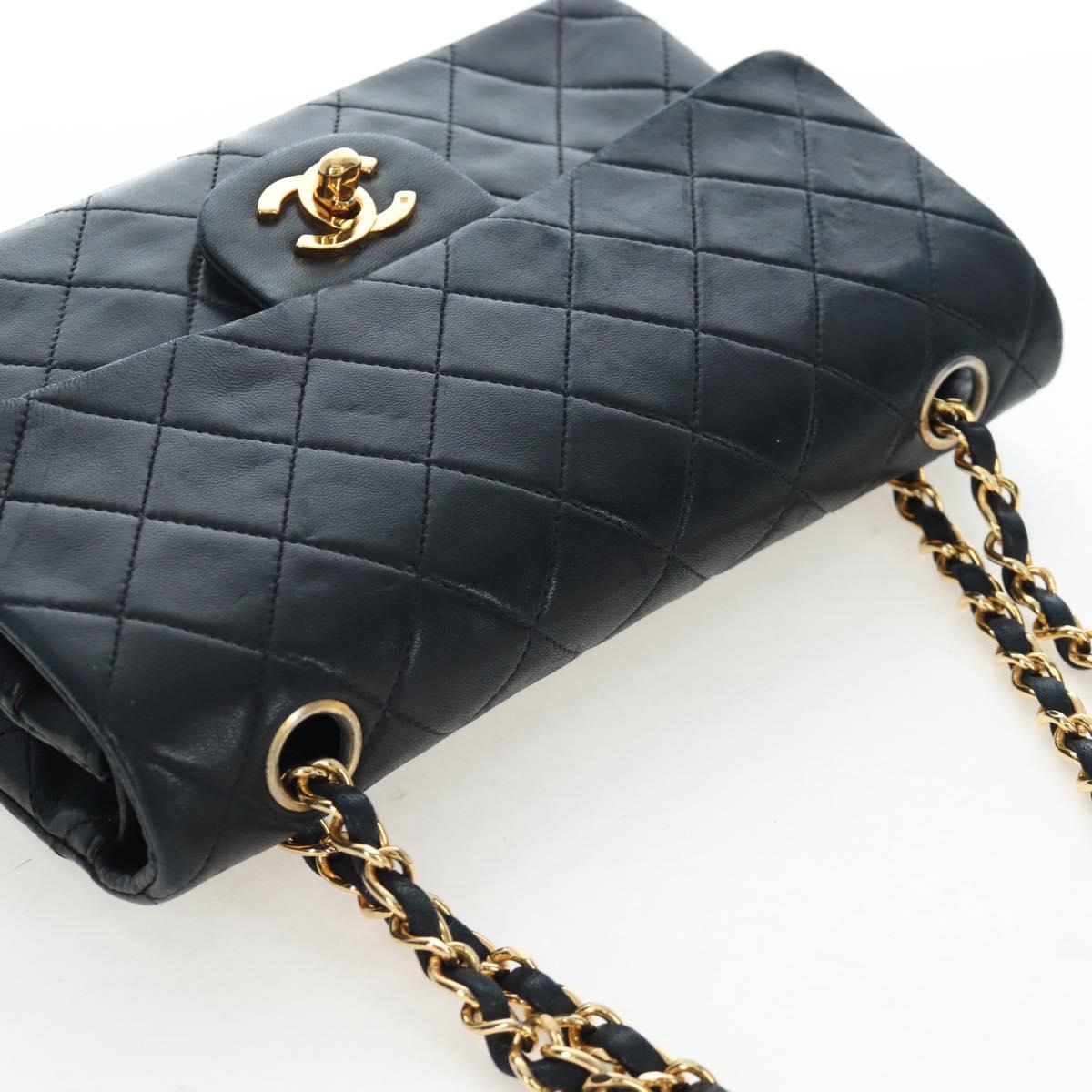 CHANEL Chain Matelasse 23 Shoulder Bag Lamb Skin Black Gold CC Auth BA16032SAV