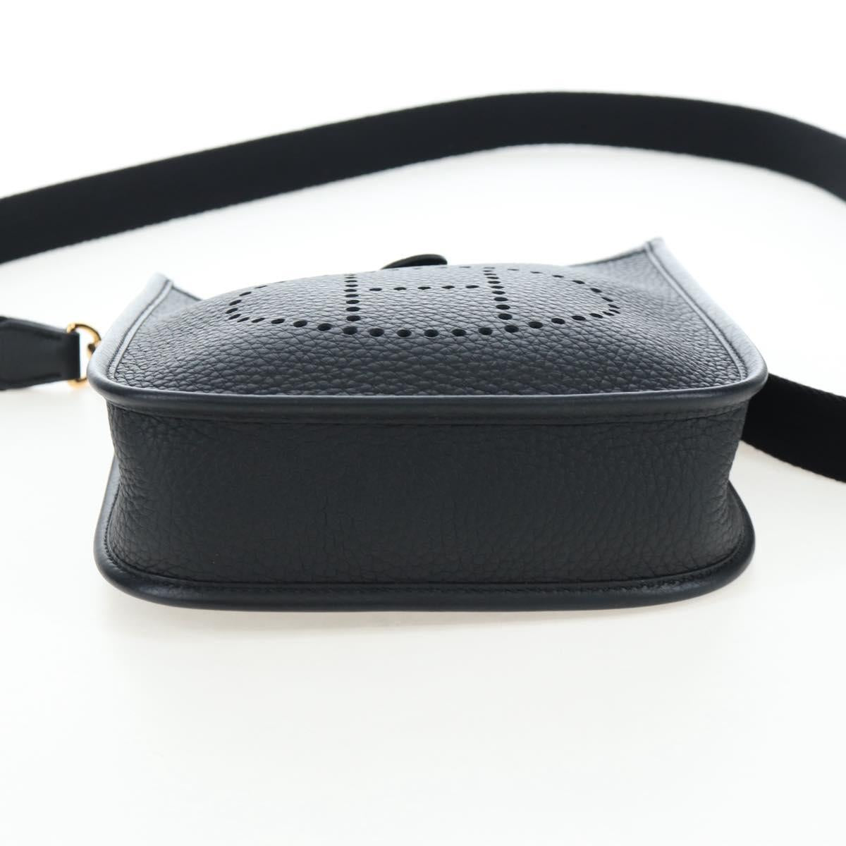 HERMES Evelyn 16 TPM Shoulder Bag Leather Black Gold Auth BA16042SV