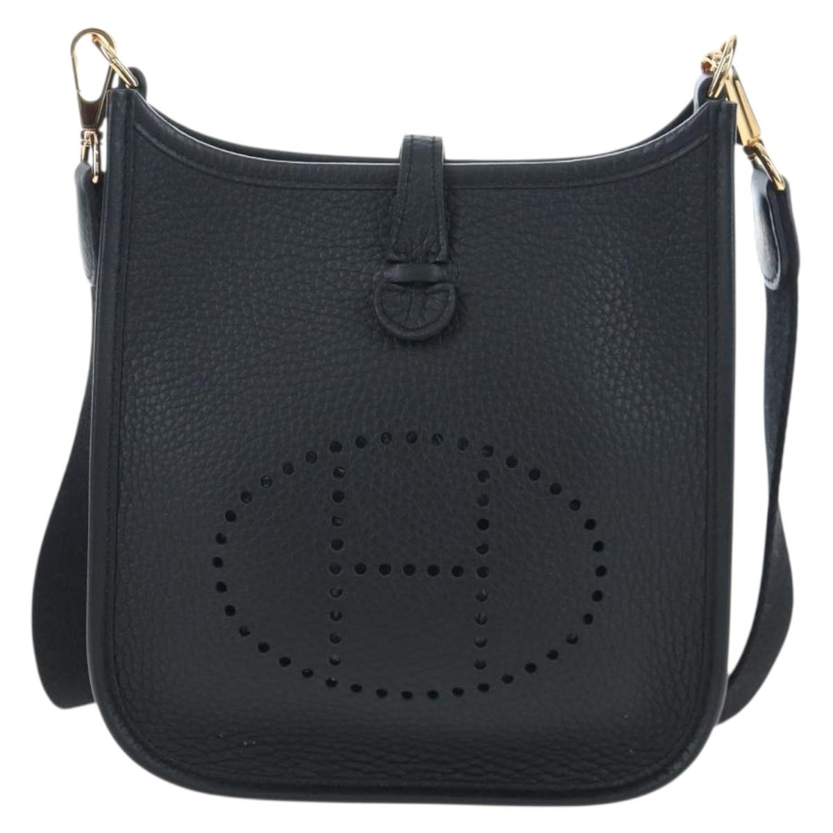 HERMES Evelyn 16 TPM Shoulder Bag Leather Black Gold Auth BA16042SV