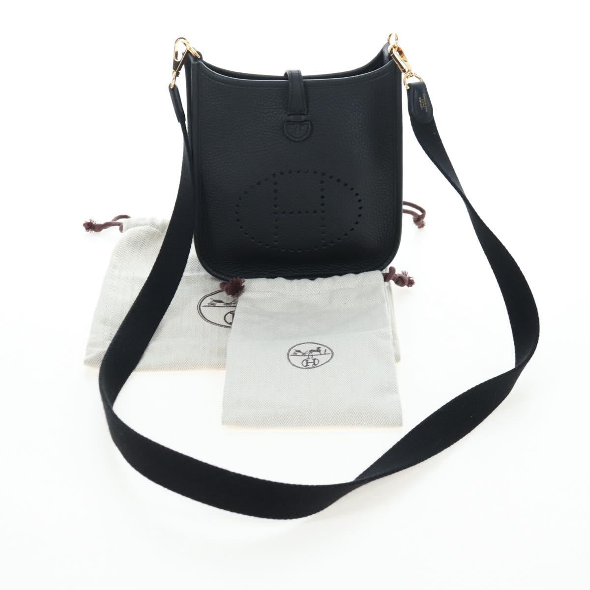 HERMES Evelyn 16 TPM Shoulder Bag Leather Black Gold Auth BA16042SV