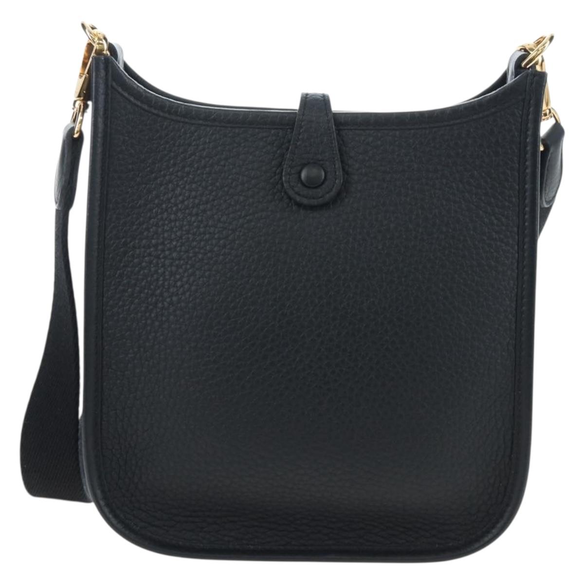 HERMES Evelyn 16 TPM Shoulder Bag Leather Black Gold Auth BA16042SV