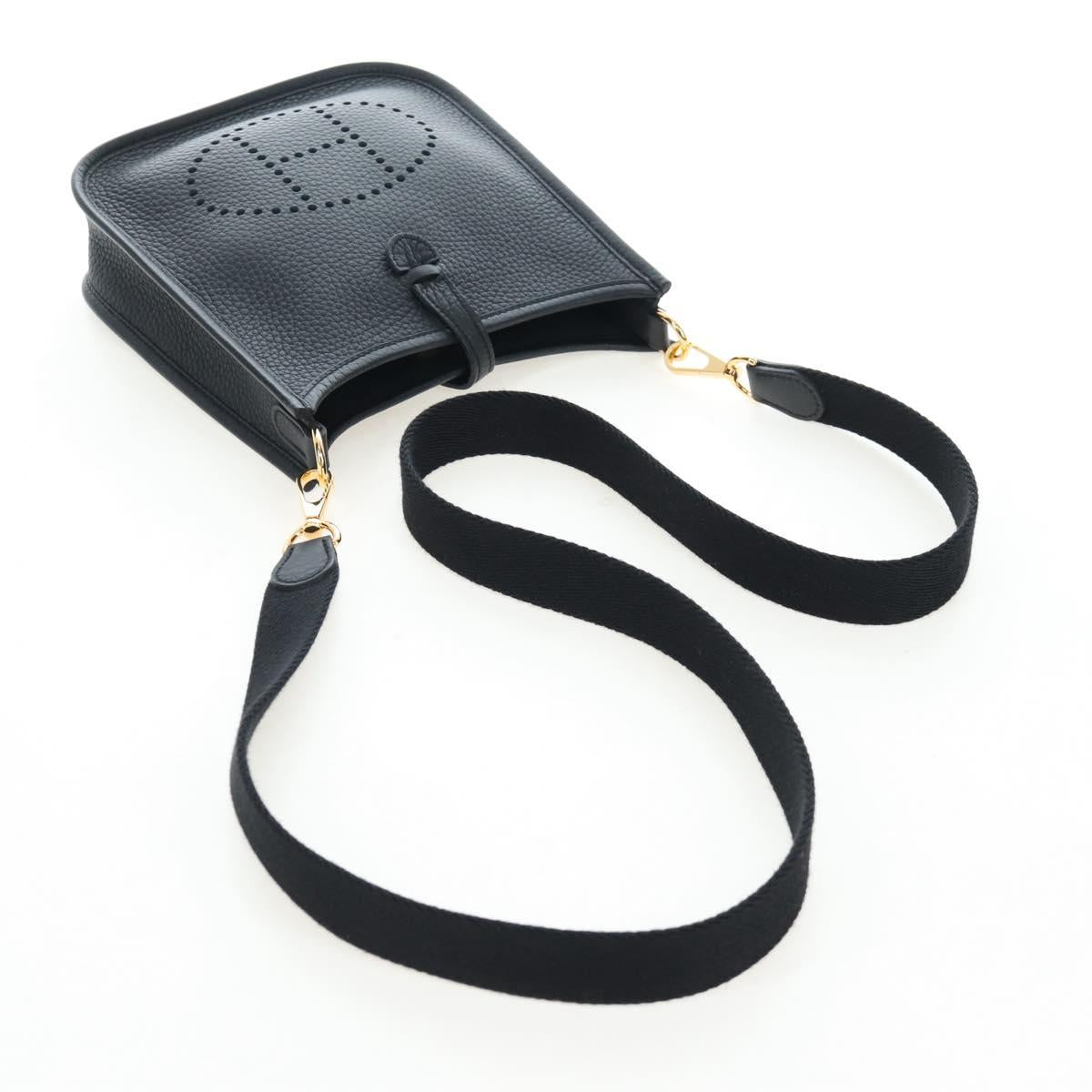 HERMES Evelyn 16 TPM Shoulder Bag Leather Black Gold Auth BA16042SV