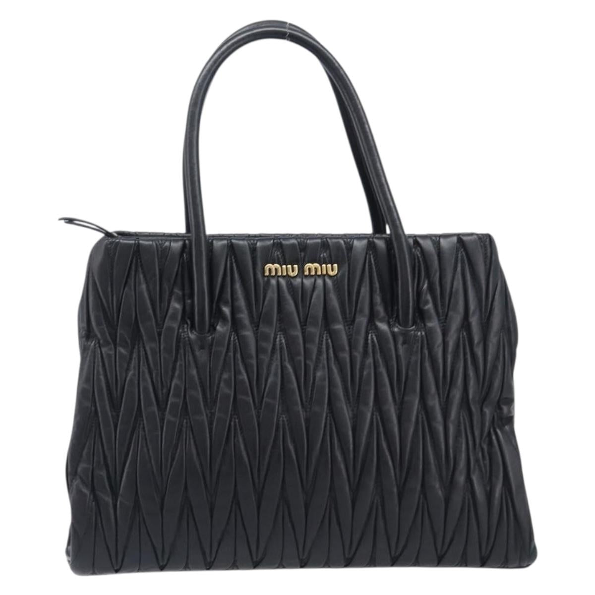 Miu Miu Matelasse Hand Bag Leather Beige Gold Auth BA16043A