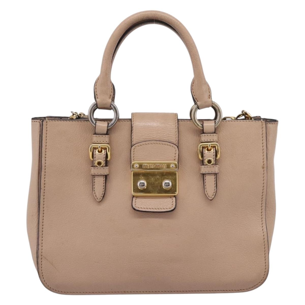 Miu Miu Hand Bag Leather 2way Beige Gold Auth BA16044A