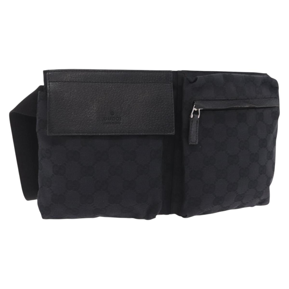 GUCCI GG Canvas Waist bag Black Silver 28566 Auth BA16046A