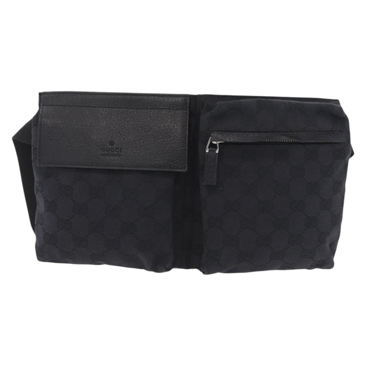 GUCCI GG Canvas Waist bag Black Silver 28566 Auth BA16046A