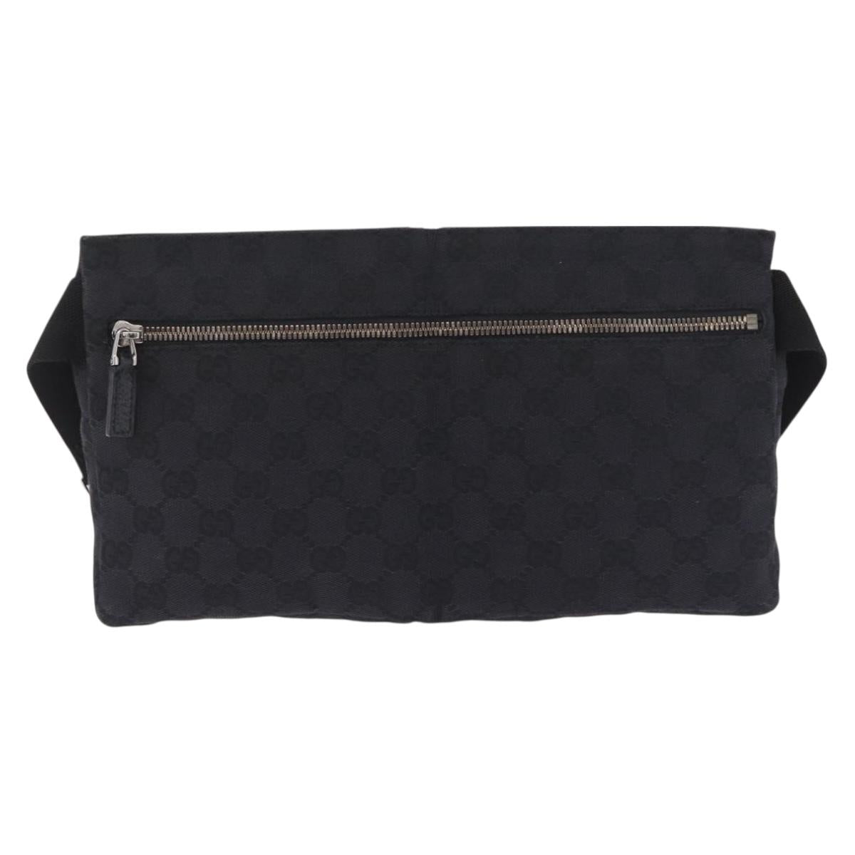 GUCCI GG Canvas Waist bag Black Silver 28566 Auth BA16046A
