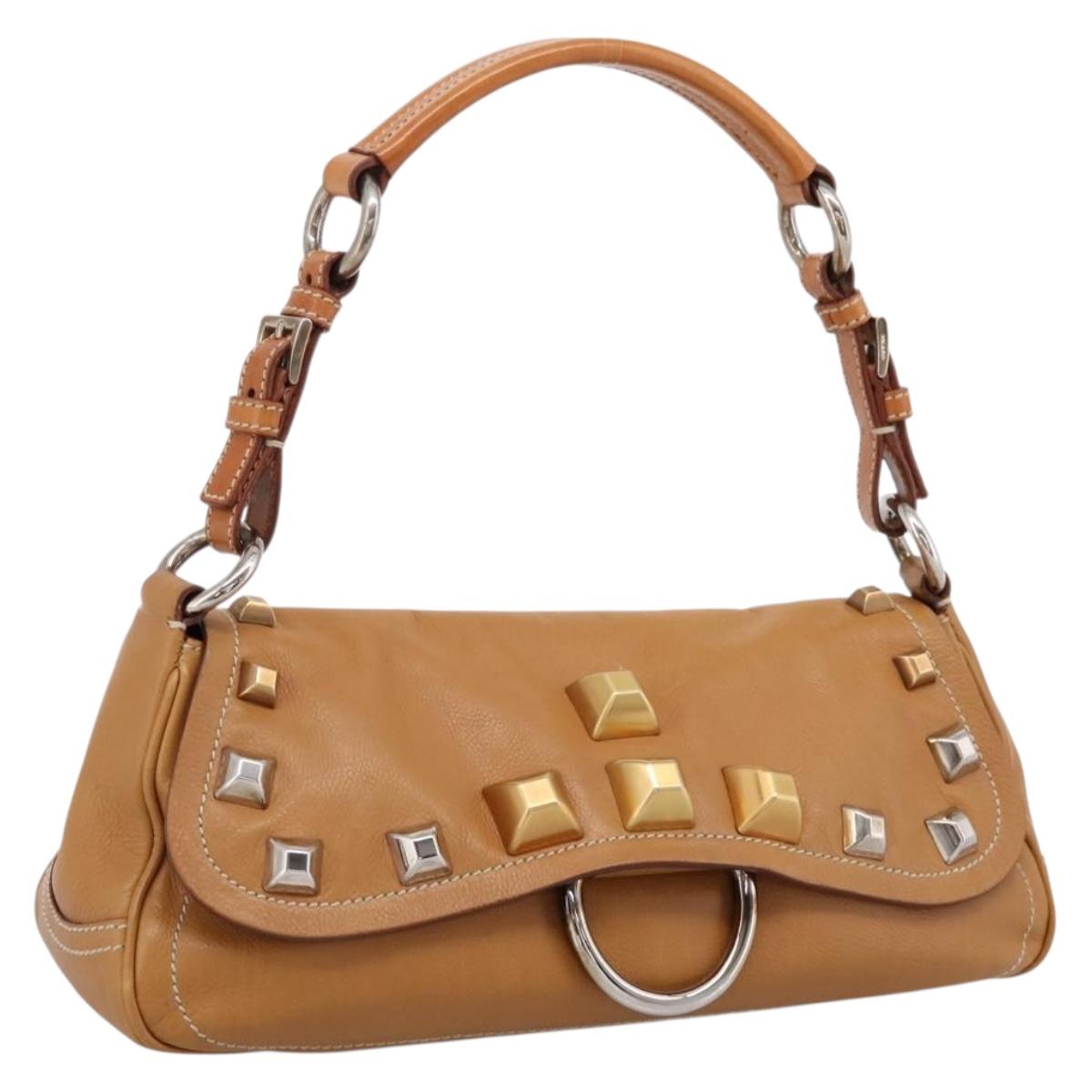 PRADA Shoulder Bag Leather Brown Silver Auth BA16049V