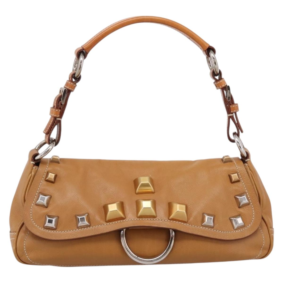 PRADA Shoulder Bag Leather Brown Silver Auth BA16049V