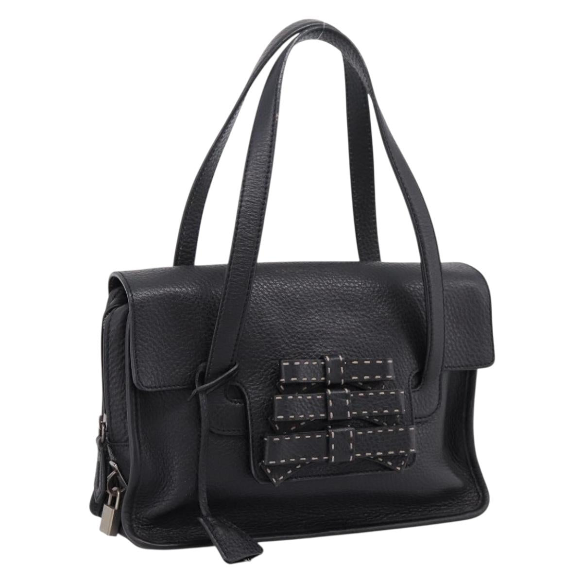 PRADA Tote Bag Leather Black Silver Auth BA16052A
