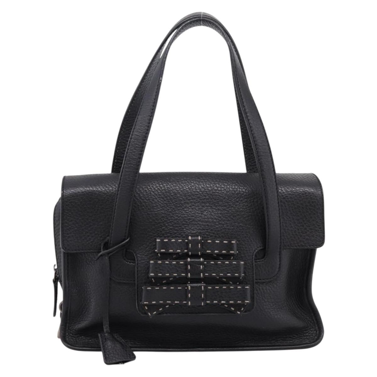 PRADA Tote Bag Leather Black Silver Auth BA16052A