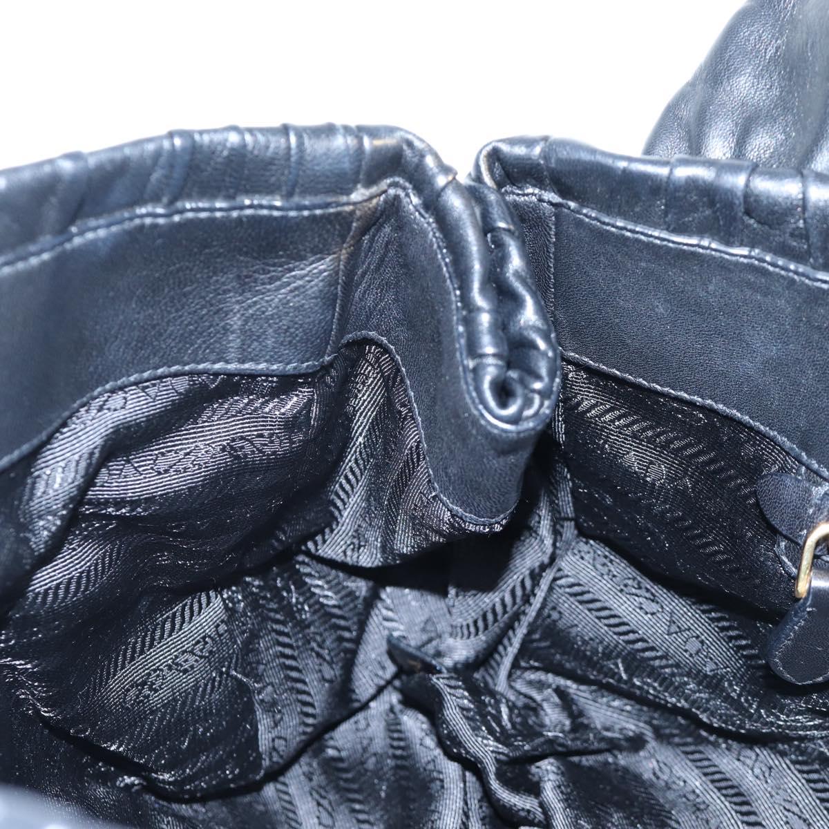 PRADA Gathered Tote Bag Leather Black Gold Auth BA16064SAV
