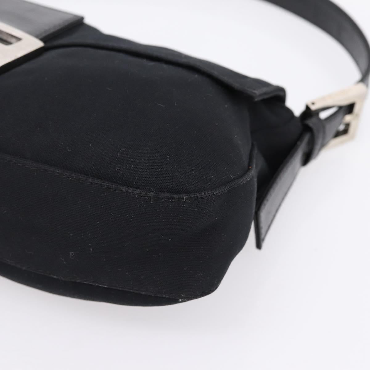 FENDI Mamma Baguette Shoulder Bag Cotton Jersey Black Silver Auth BA16066A
