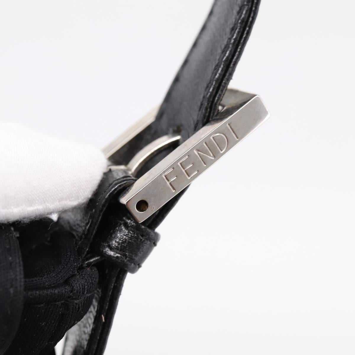FENDI Mamma Baguette Shoulder Bag Cotton Jersey Black Silver Auth BA16066A