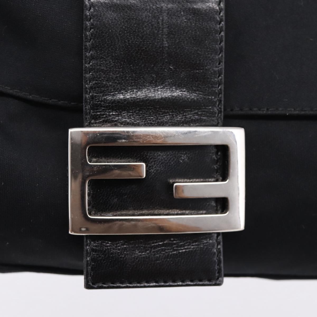 FENDI Mamma Baguette Shoulder Bag Cotton Jersey Black Silver Auth BA16066A