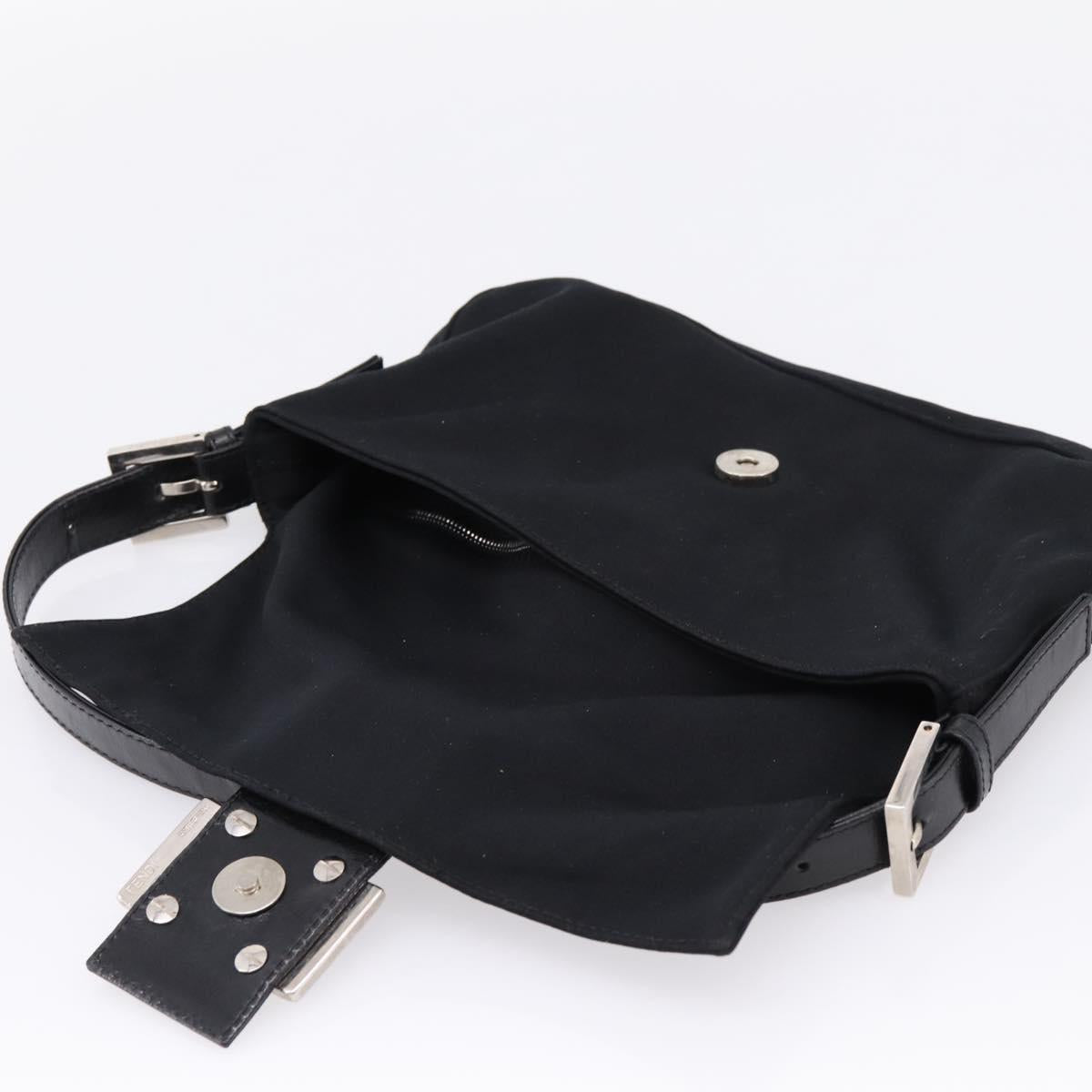 FENDI Mamma Baguette Shoulder Bag Cotton Jersey Black Silver Auth BA16066A