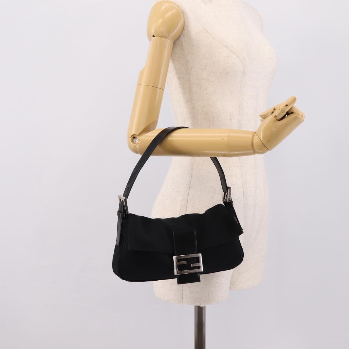 FENDI Mamma Baguette Shoulder Bag Cotton Jersey Black Silver Auth BA16066A