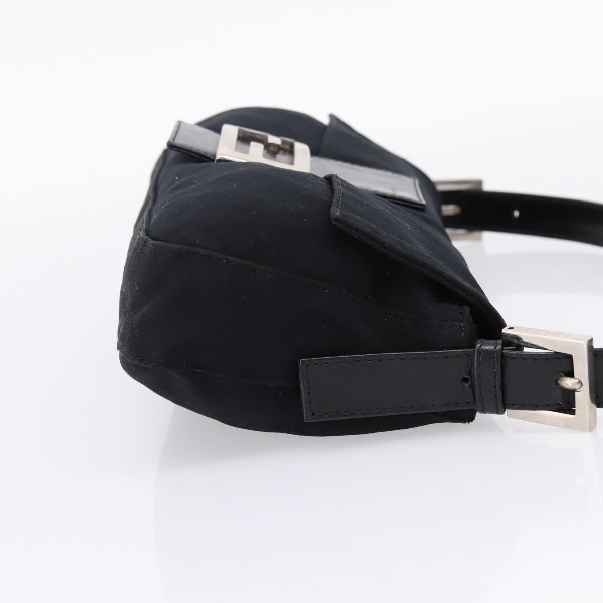 FENDI Mamma Baguette Shoulder Bag Cotton Jersey Black Silver Auth BA16066A