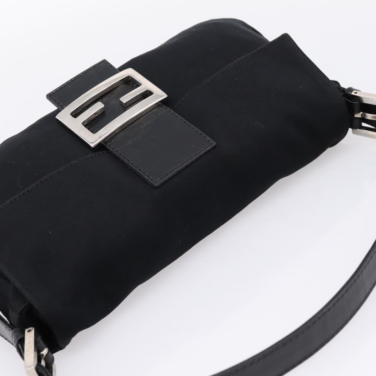 FENDI Mamma Baguette Shoulder Bag Cotton Jersey Black Silver Auth BA16066A