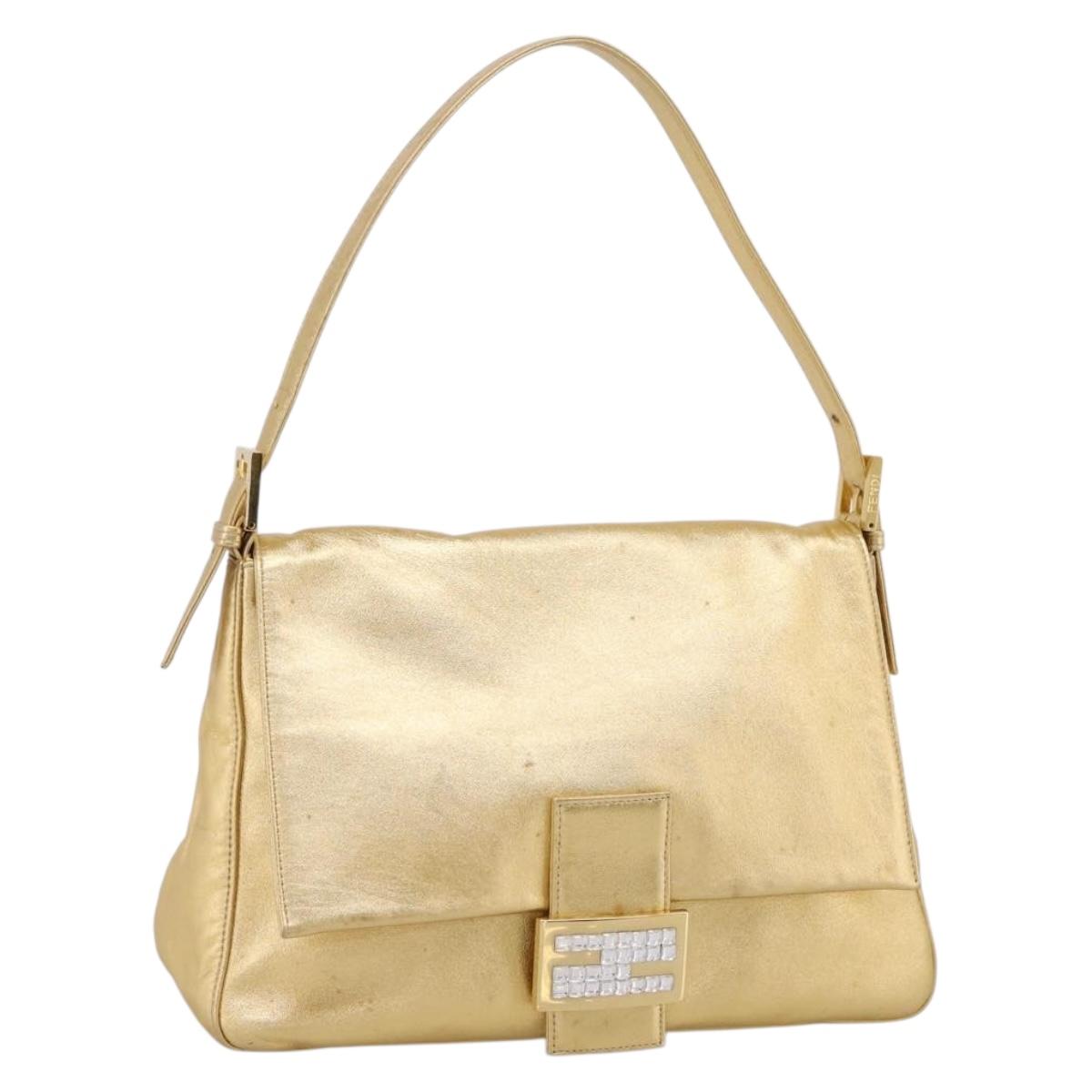 FENDI Mamma Baguette Shoulder Bag Leather Gold Auth BA16067SAM