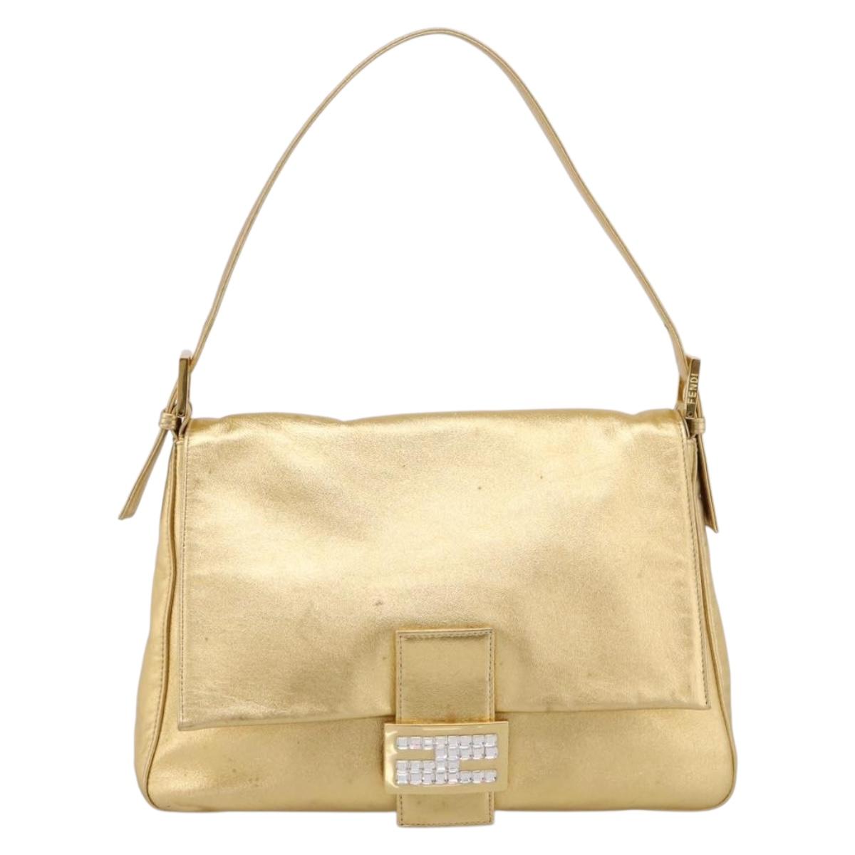 FENDI Mamma Baguette Shoulder Bag Leather Gold Auth BA16067SAM