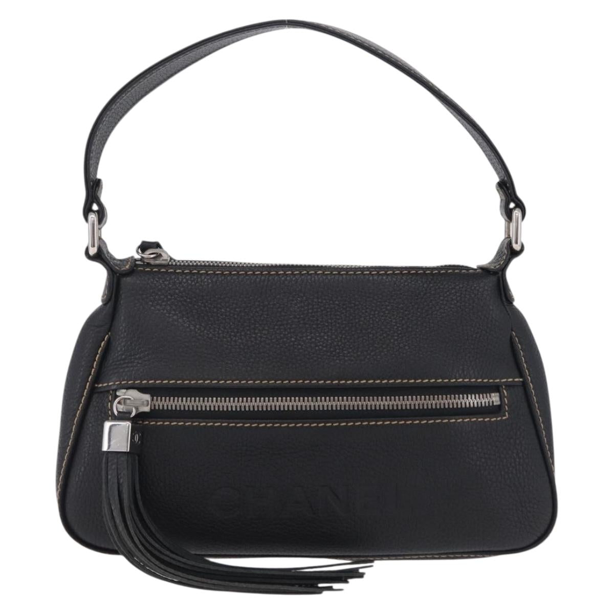 CHANEL Shoulder Bag Leather Black Silver CC Auth BA16070V