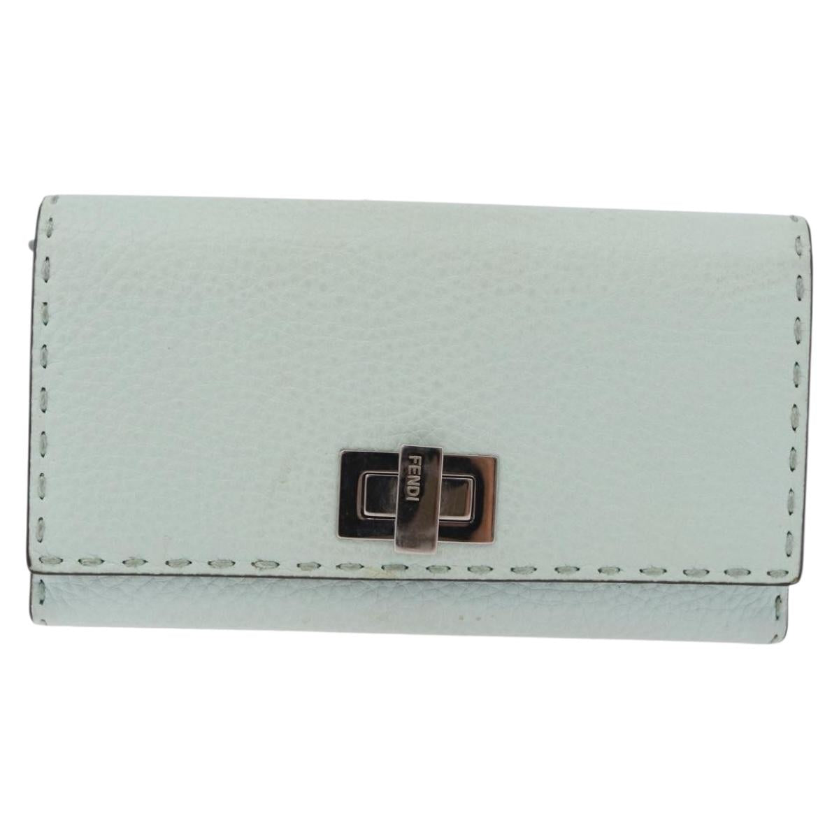 FENDI Celeria Long Wallet Leather Green Silver Auth BA16079A