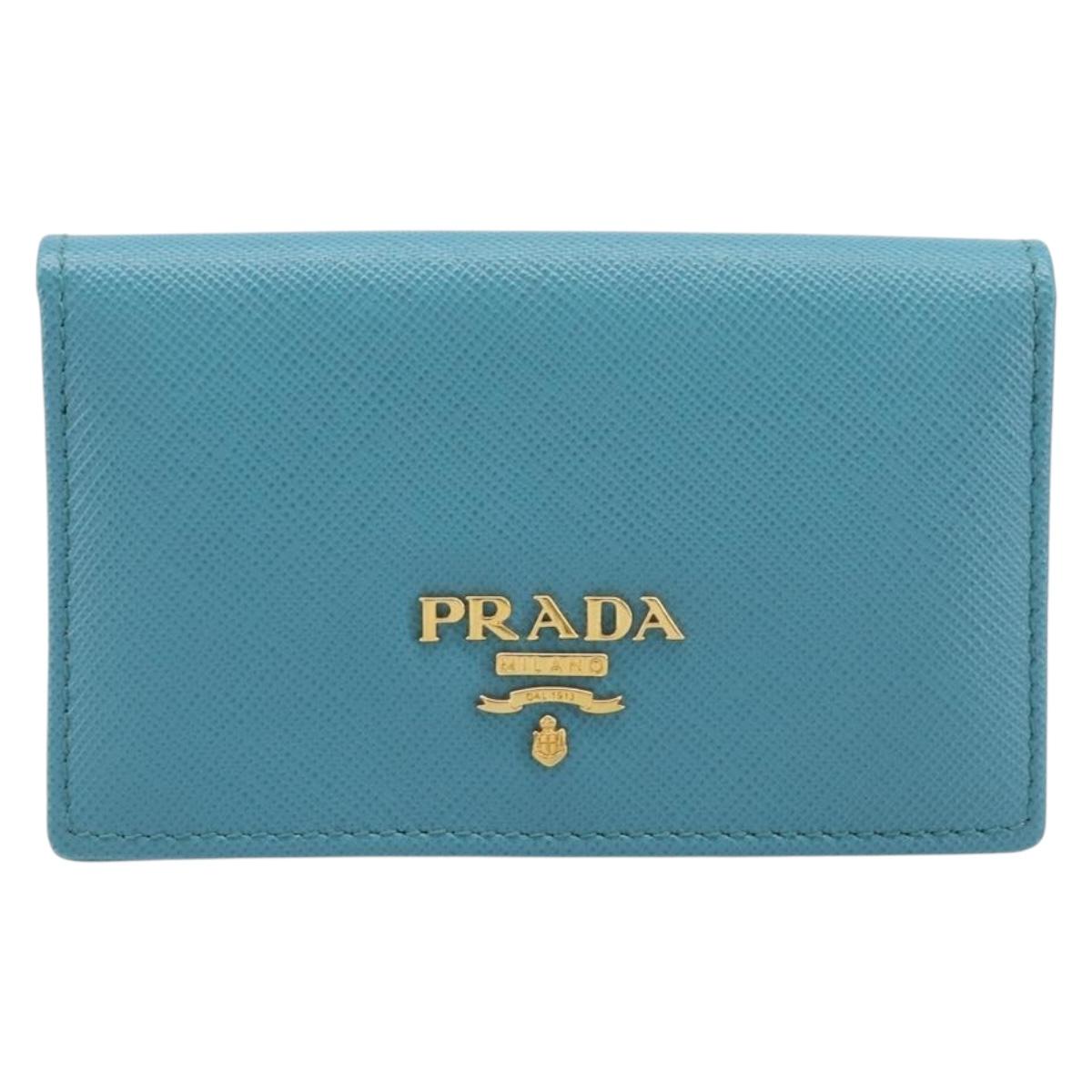 PRADA Card Case Saffiano leather Turquoise Blue Gold Auth BA16080A