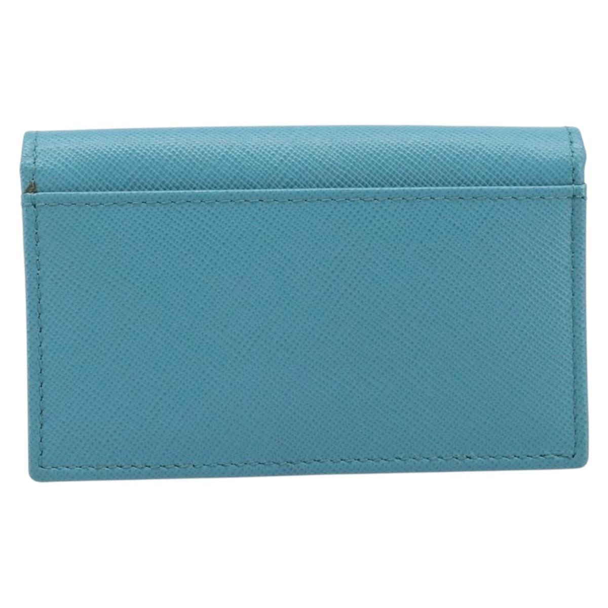 PRADA Card Case Saffiano leather Turquoise Blue Gold Auth BA16080A