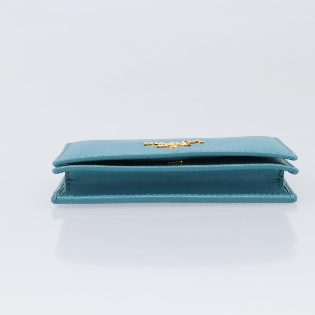 PRADA Card Case Saffiano leather Turquoise Blue Gold Auth BA16080A