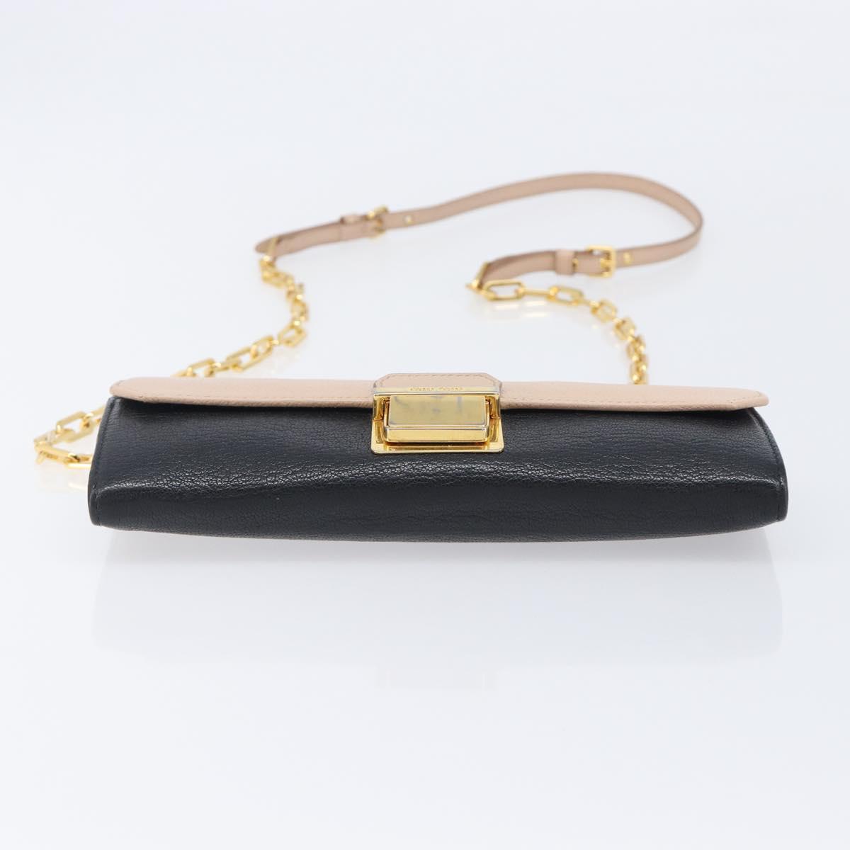 Miu Miu Chain Shoulder Wallet Leather Gold Pink Auth BA16081A