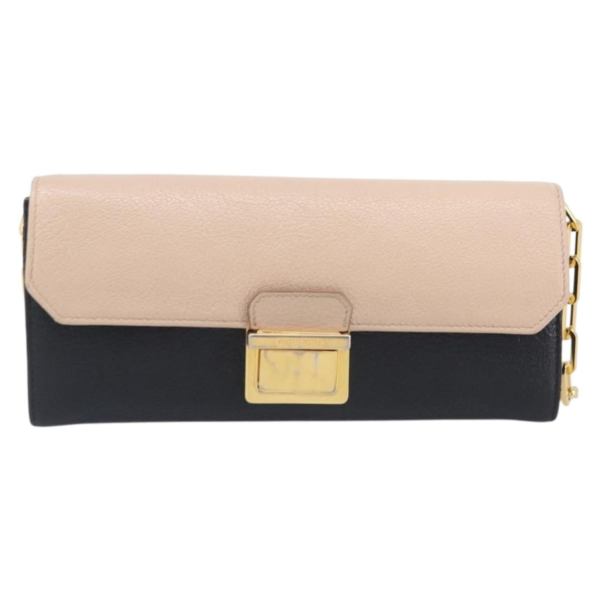 Miu Miu Chain Shoulder Wallet Leather Gold Pink Auth BA16081A