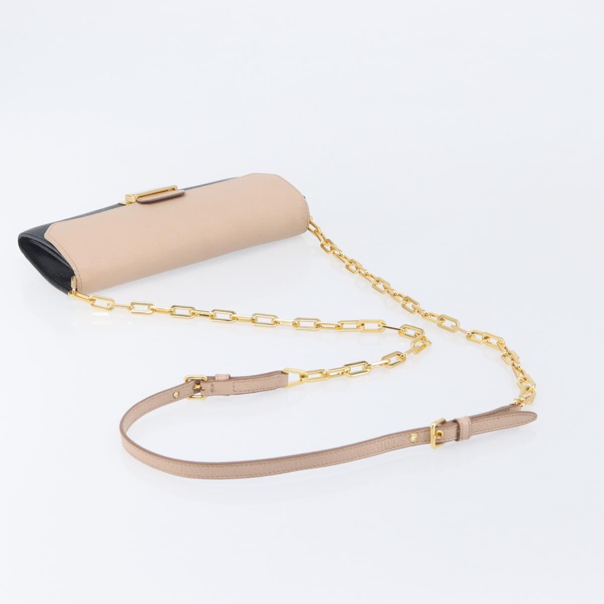 Miu Miu Chain Shoulder Wallet Leather Gold Pink Auth BA16081A
