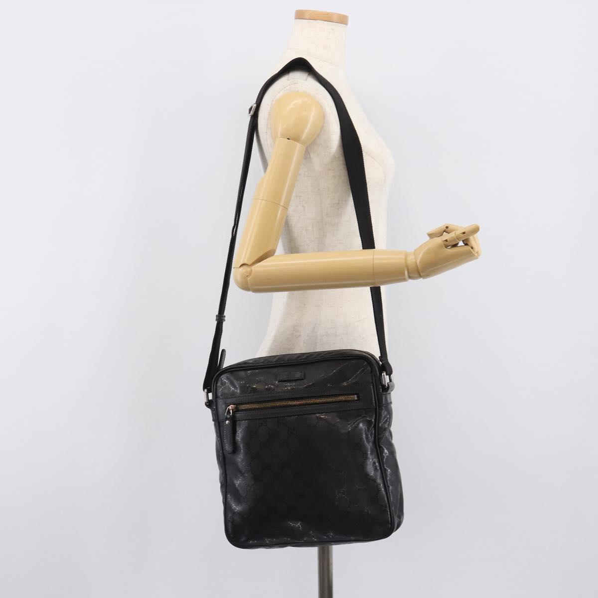 GUCCI GG Implementation Shoulder Bag Coated Canvas Black 201448 Auth BA16084