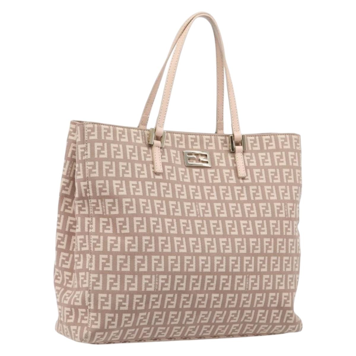 FENDI Zucchino Canvas Tote Bag Beige Gold Tone 8BH133 Auth BA16085