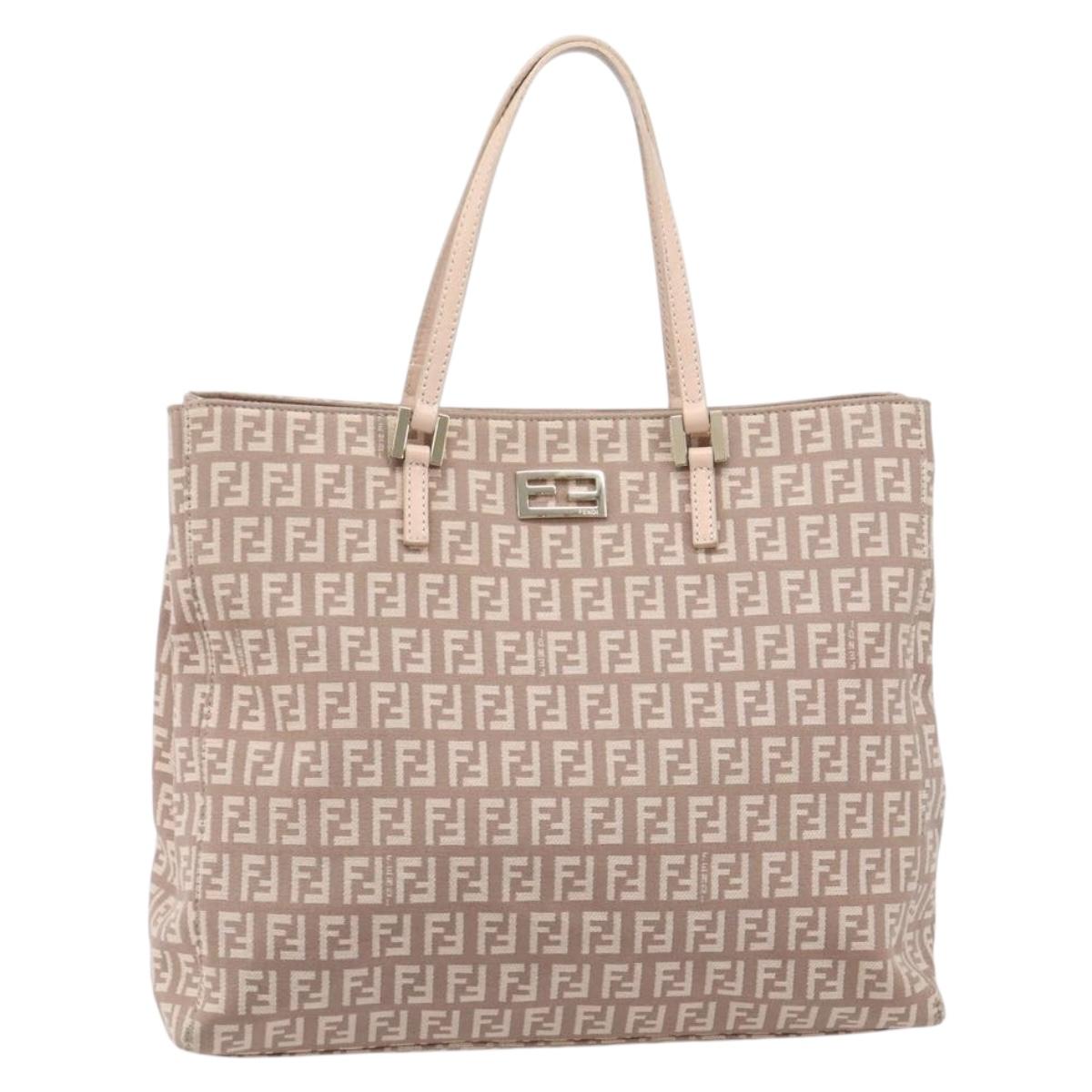 FENDI Zucchino Canvas Tote Bag Beige Gold Tone 8BH133 Auth BA16085