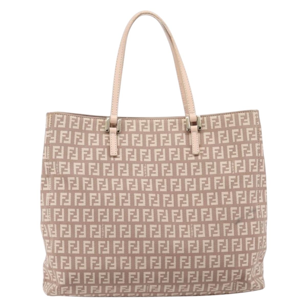 FENDI Zucchino Canvas Tote Bag Beige Gold Tone 8BH133 Auth BA16085
