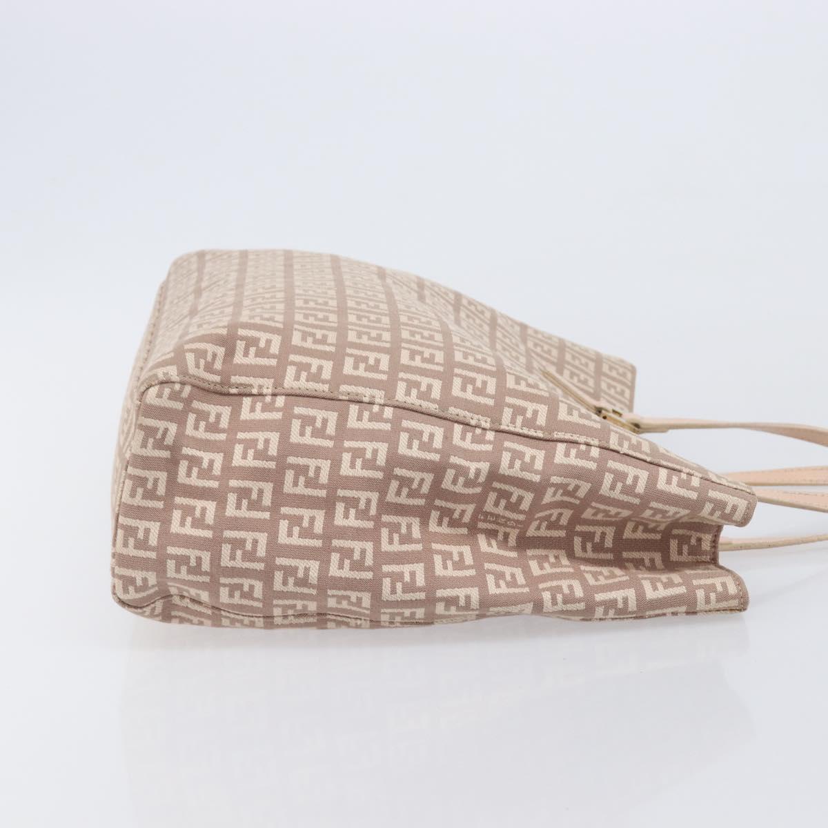 FENDI Zucchino Canvas Tote Bag Beige Gold Tone 8BH133 Auth BA16085