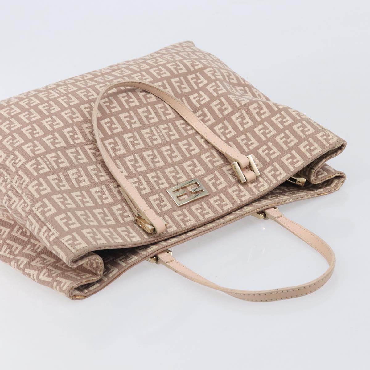 FENDI Zucchino Canvas Tote Bag Beige Gold Tone 8BH133 Auth BA16085