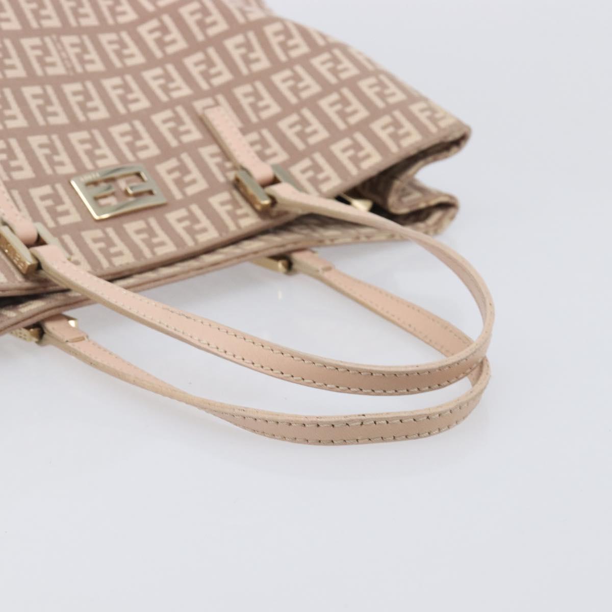 FENDI Zucchino Canvas Tote Bag Beige Gold Tone 8BH133 Auth BA16085