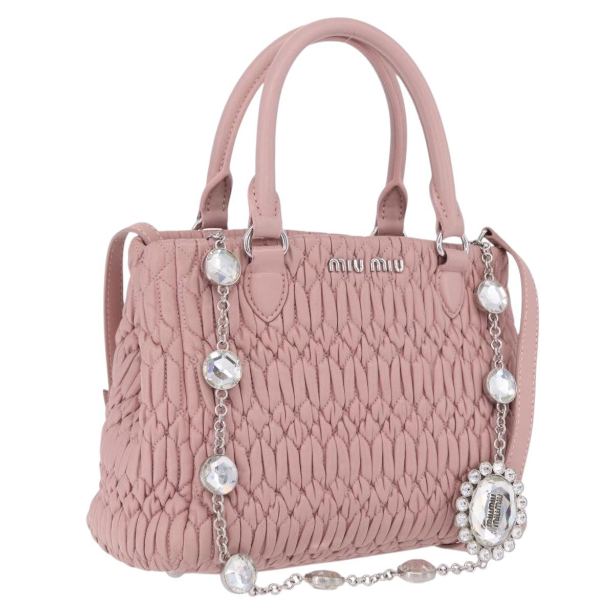 Miu Miu Matelasse Hand Bag Leather 2way Pink Silver Auth BA16088