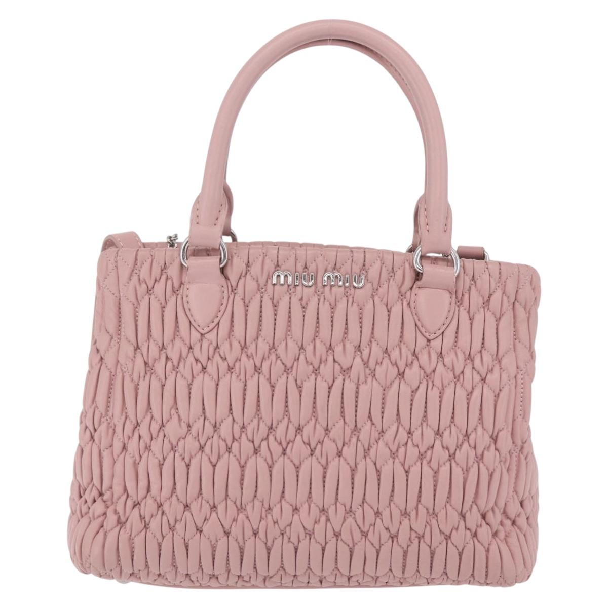 Miu Miu Matelasse Hand Bag Leather 2way Pink Silver Auth BA16088