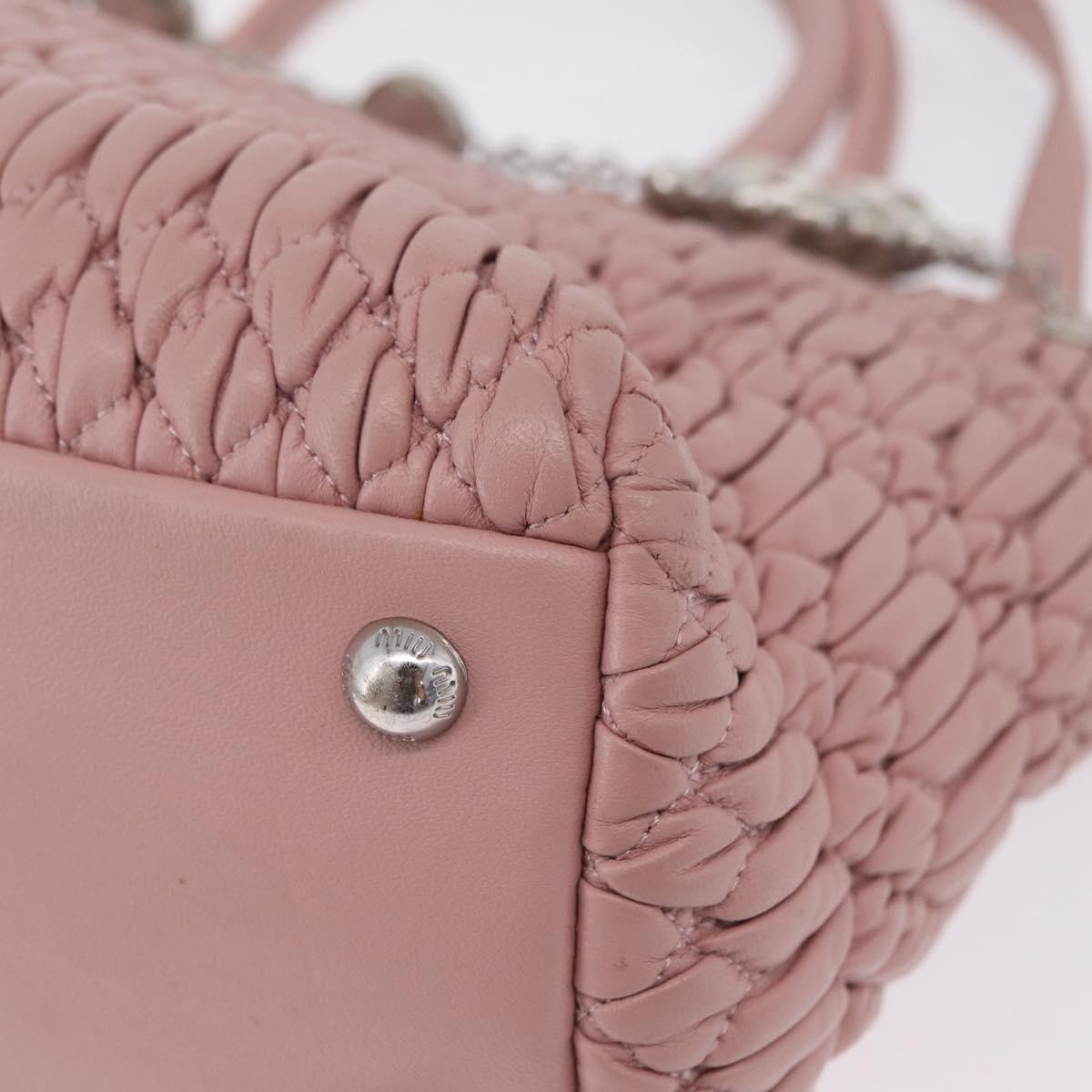 Miu Miu Matelasse Hand Bag Leather 2way Pink Silver Auth BA16088